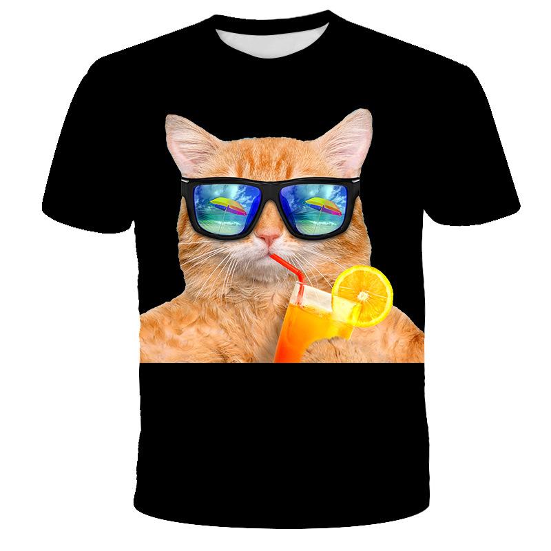 Summer Short Sleeved T-shirt Fashionable Interesting Cat Animal Creative Pattern Comfortable Casual Loose T-shirt