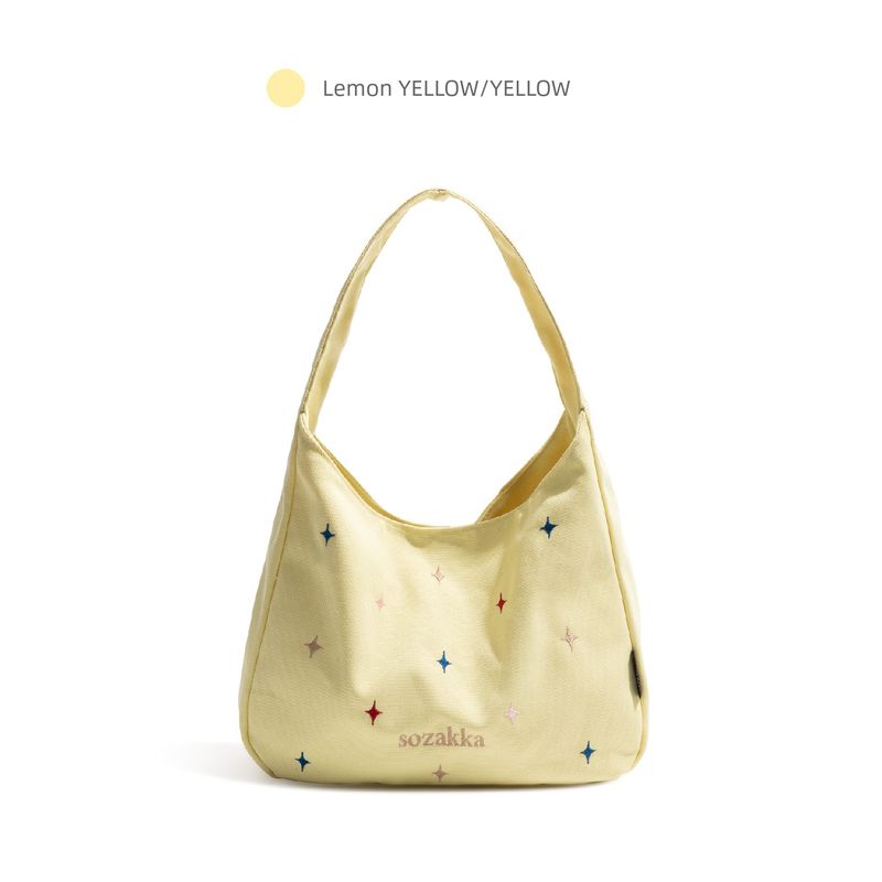 

Style Studio Korean Style Daylight Yellow Canvas Bag Women s Work Clothing Embroider Handbag Easiest for Match Niche Style Tote Bag Lemon yellow