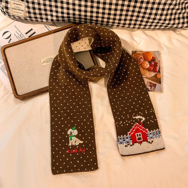 New Korean version cute puppy red knitted scarf female autumn and winter student warm versatile sweet scarf