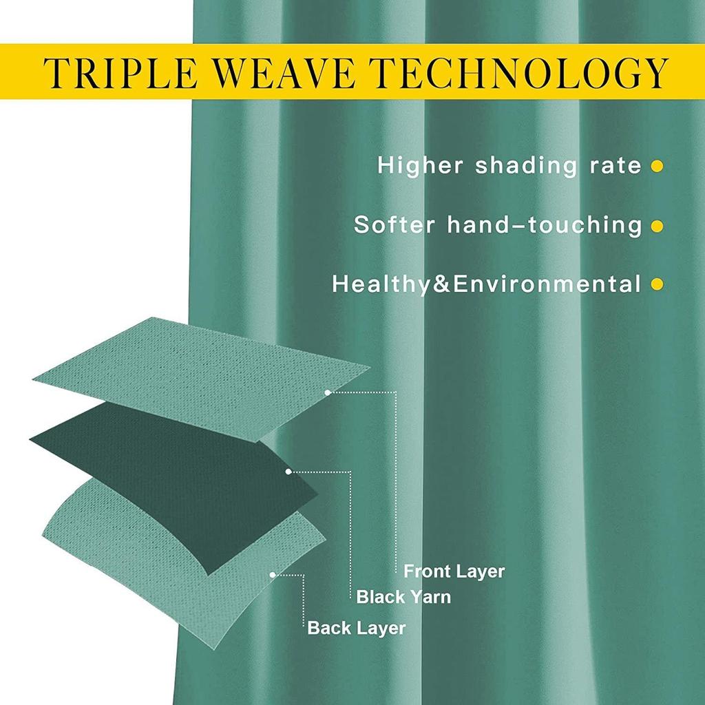 Set Of 2 Room Darkening Thermal Insulated Polyester Blackout Curtain (Light Green)