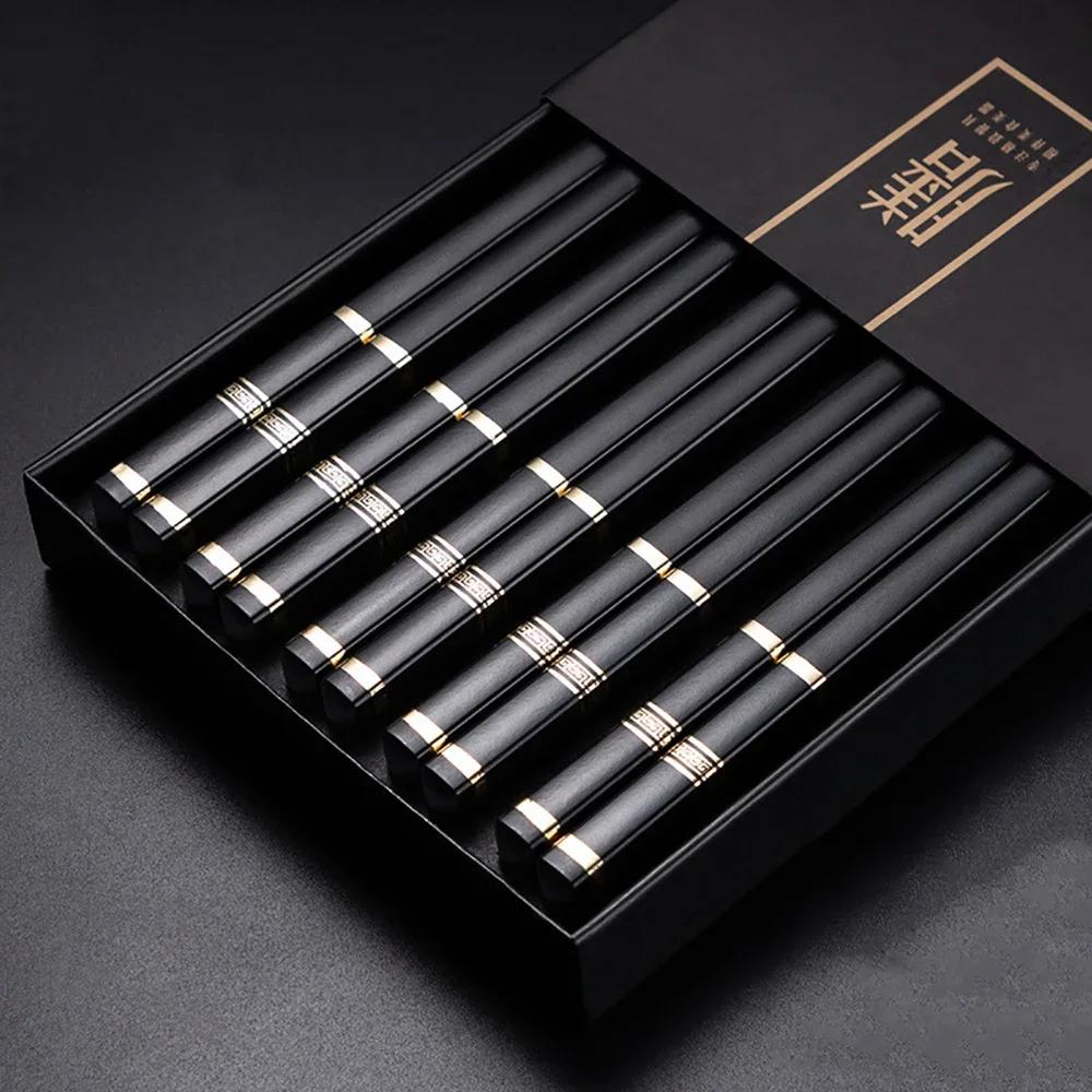 5 Pair Chopsticks Alloy Non-Slip Sushi Chop Sticks Set Japanese Chinese Gift Reusable Chopsticks Tableware Gift Kitchen