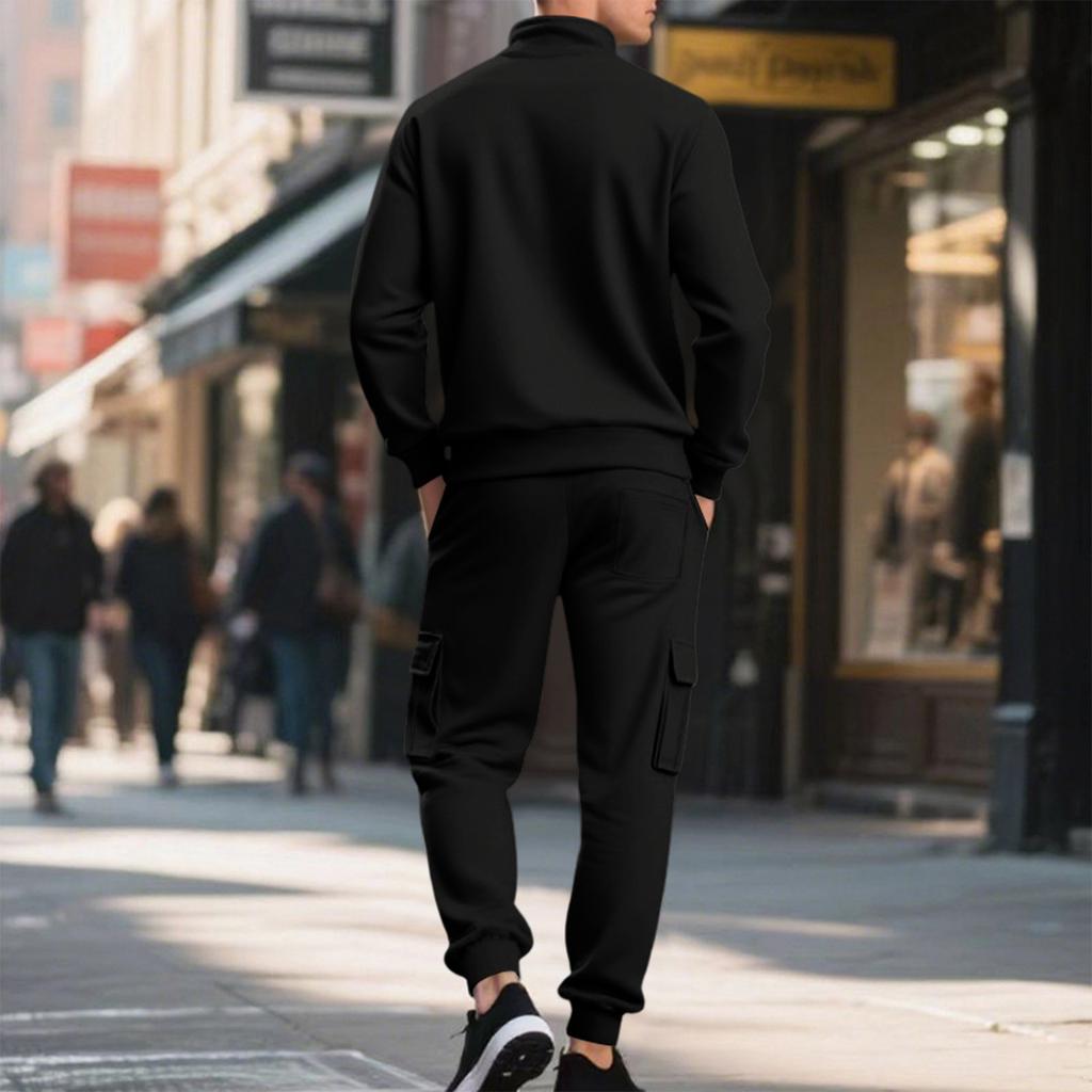 Men's Lined Zip Up Long Sleeve Sweatsuit Set with Stand Collar for Fall Winter