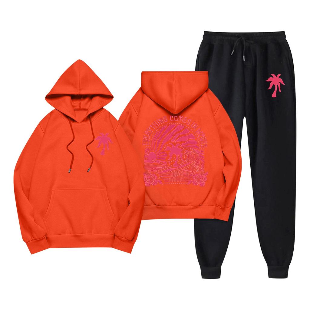 Unisex Langarm Casual Sweatshirt mit Tasche und Kordelzug und Hose Set