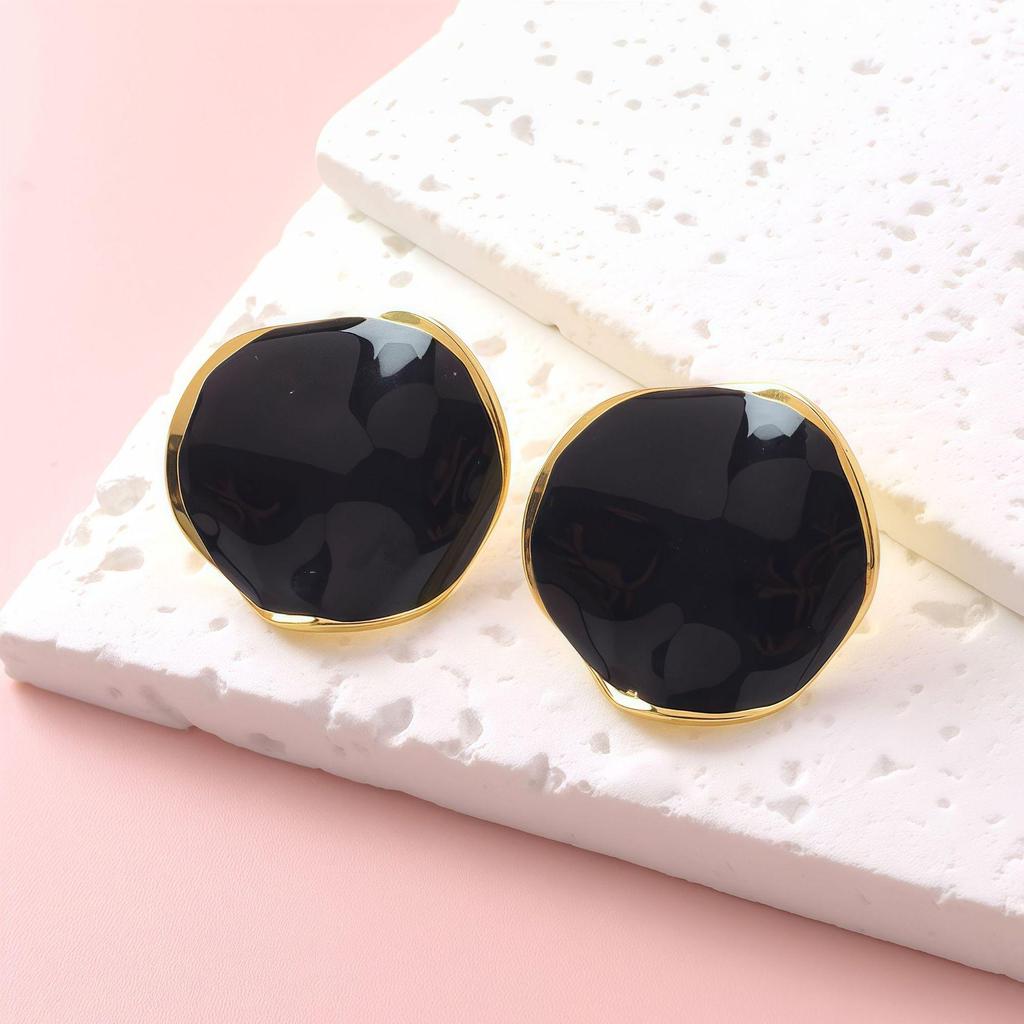 French INS Niche High-End Irregular Round Color Glaze Earrings for Women - Stainless Steel Studs