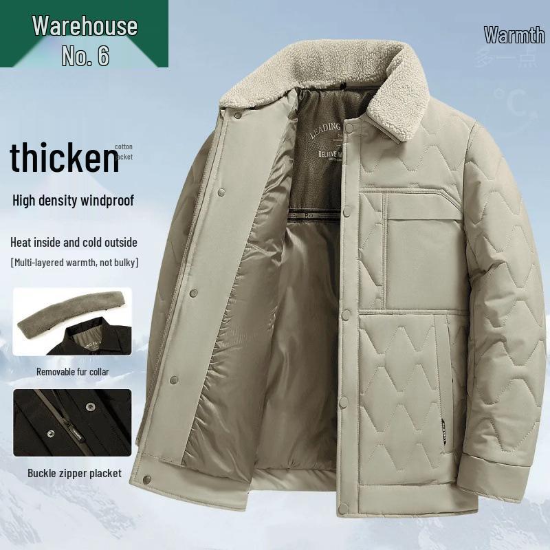 Men's Winter Lapel Jacket with Lambswool Fur Collar & Nano Mink Velvet - Thickened Warm Cotton