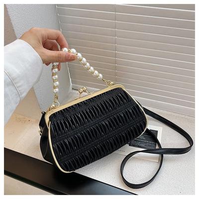 Borsa da donna con chiusura a piega, borsa a mano in perle di lusso leggero