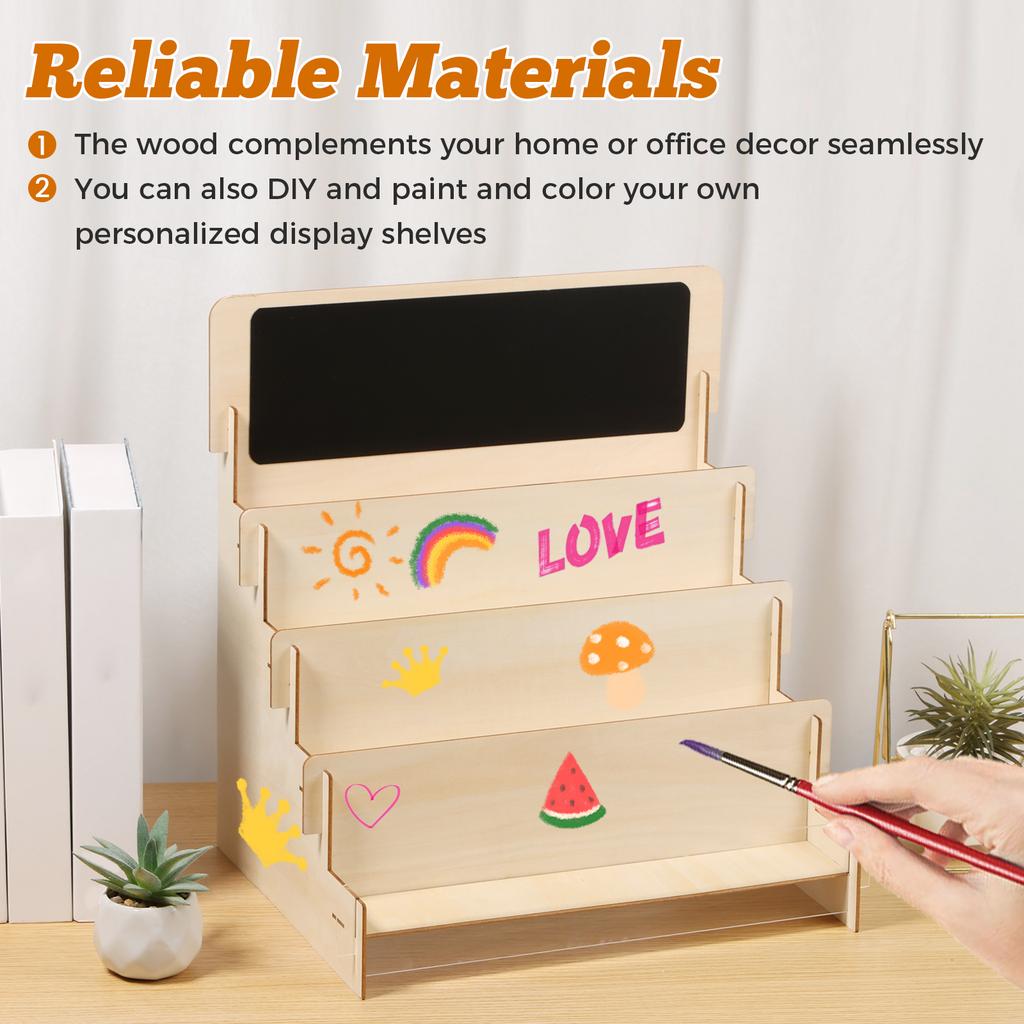 Greeting Card Display Stand 4 Tiers Wooden Card Storage Box Multi Purpose Sticker Display Rack Business Card Display Holder