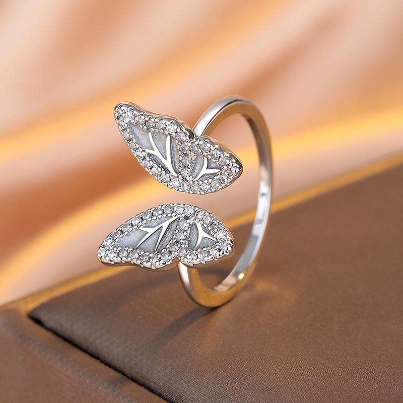 Bague Ouverte Papillon Design de Niche Haut de Gamme avec Émail Goutte d'Huile, Accessoire Tendance pour Index