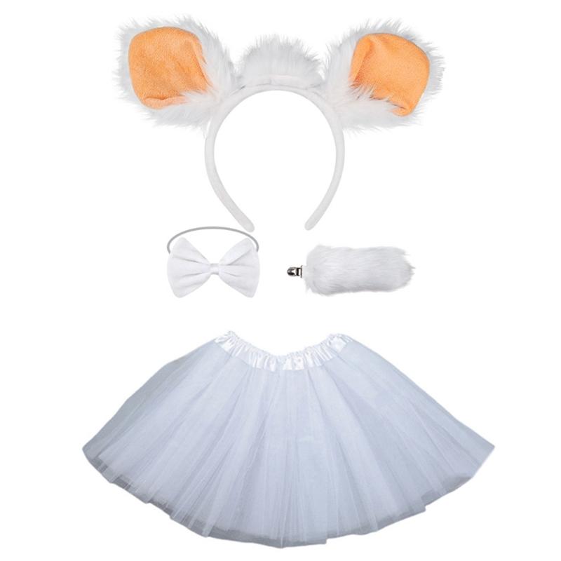 Sheep Costume Set Sheep Ears Headband Plush Tail Bowtie Sheep Hair Hoop Set Mesh Skirt for Halloween Costume Cosplay