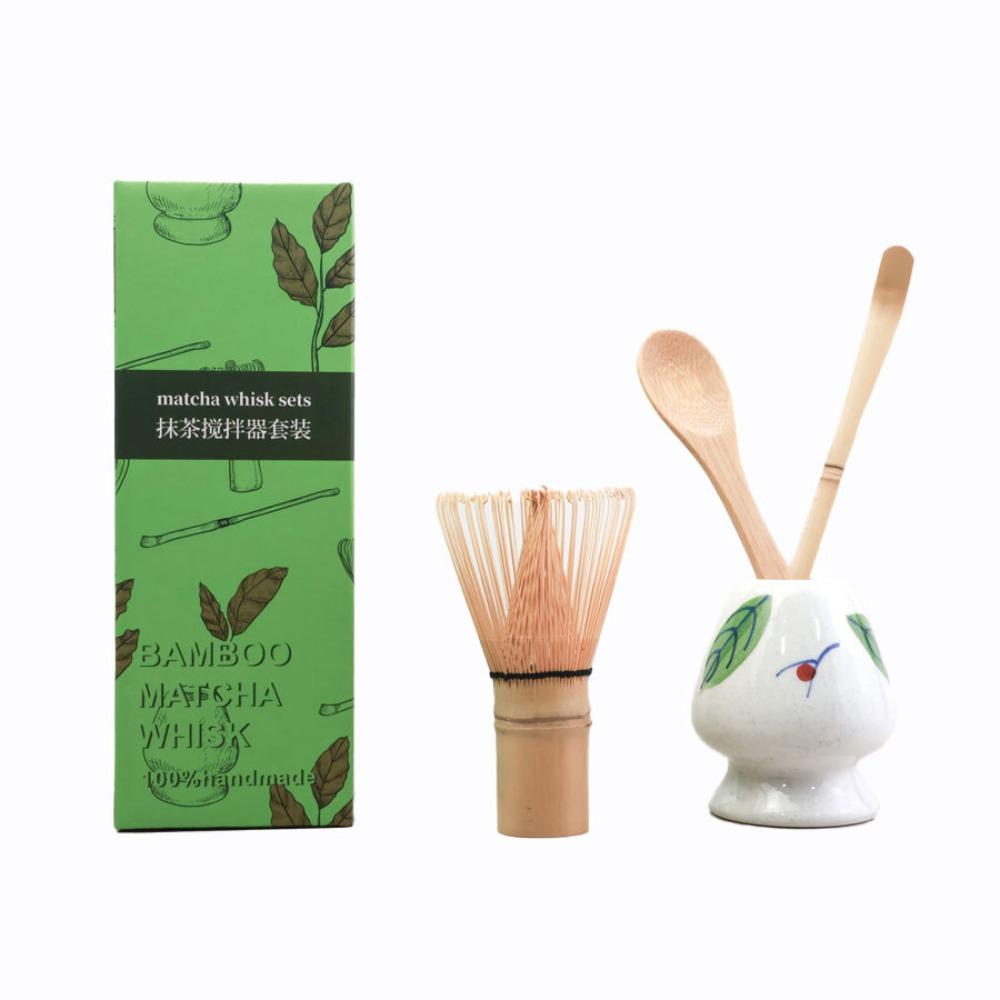 4PCS New Bamboo Ceramic Matcha Whisk Set Food Grade Safe Japanese Matcha Tea Set Traditional Reusable Green Tea Whisk Stirring