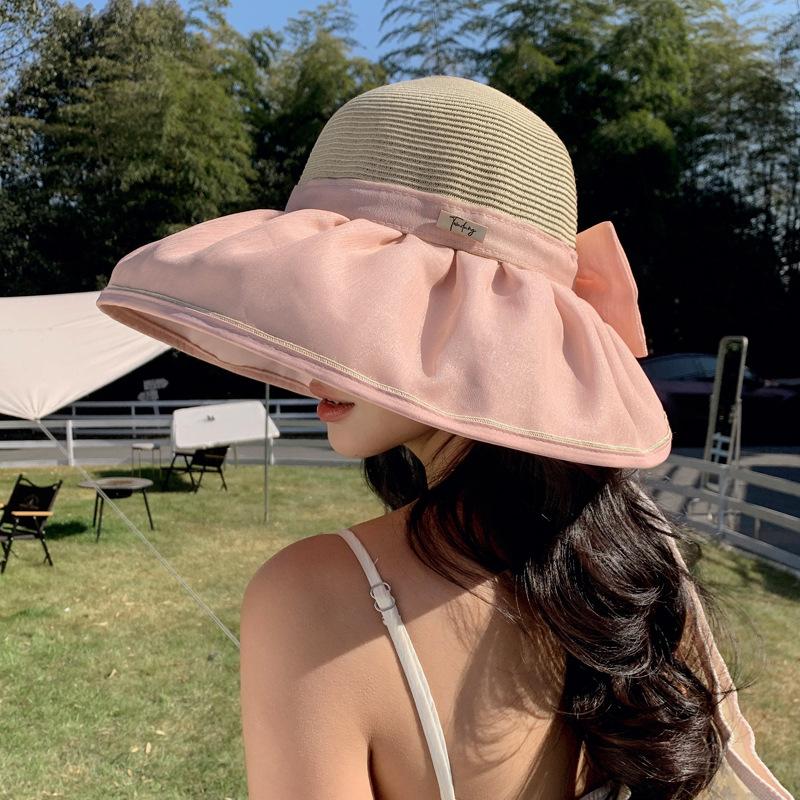 New Sun Hat Women's Summer Big Brim Sun Hat Bow Fisherman Hat Sun Protection Breathable Fashion Straw Hat Outdoor
