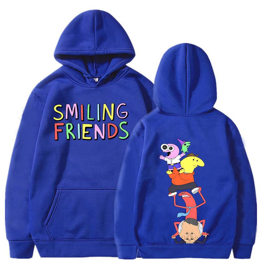 Anime Smiling Friends Print Hoodies  Alan Mr.Frog Glep Pim Charlie Mr. Boss Sweatshirts Winter Long Sleeve Hooded Pullovers Men
