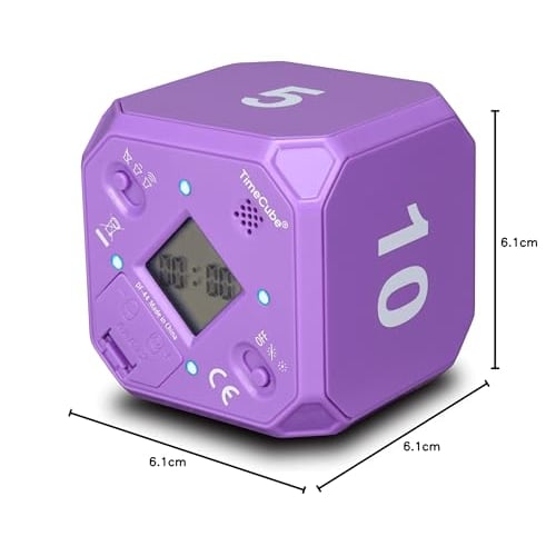 TimeCube Plus Preset Timer with 4 LED Lights and Alarms for Time Management and Countdown Settings (Purple - 5, 10, 20, 30 Minutes)