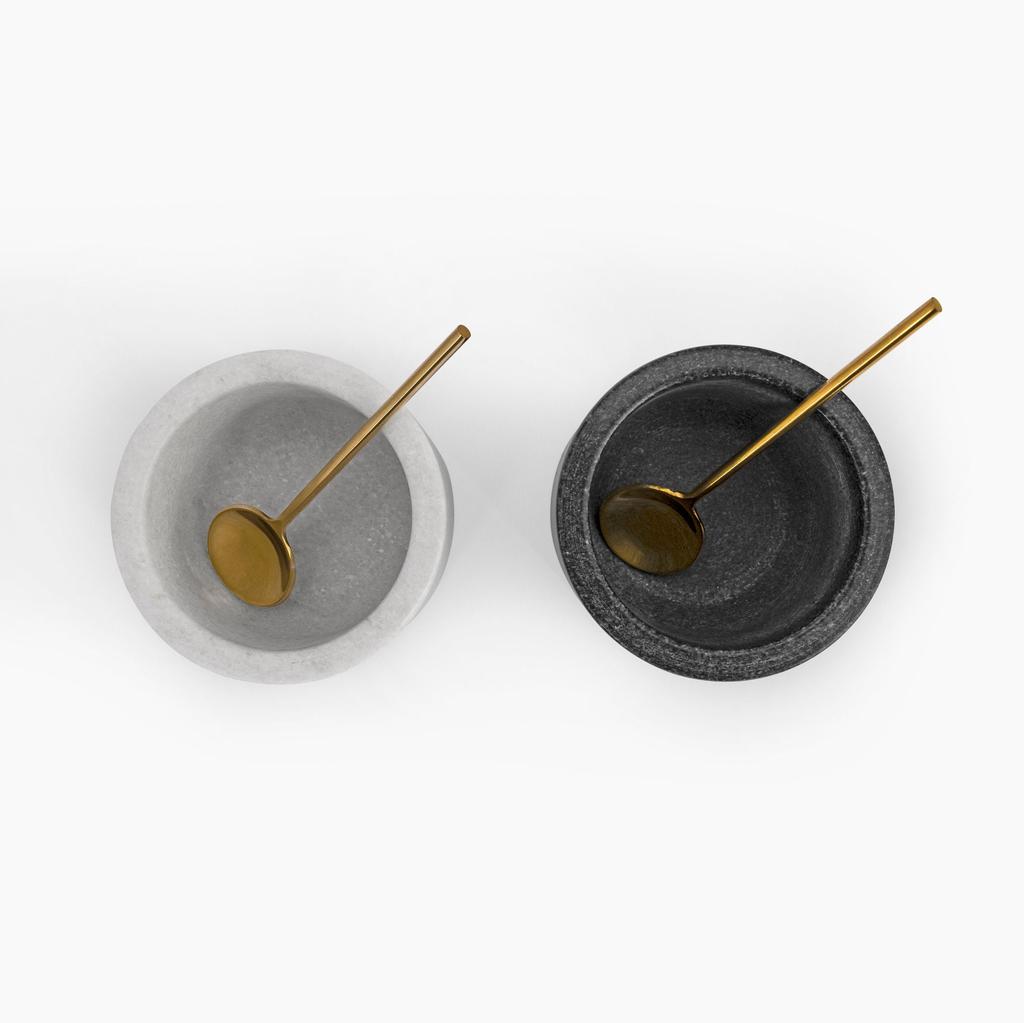 Marble Salt & Pepper Bowl Set: Modern Kitchen Cellar with Brass Spoons