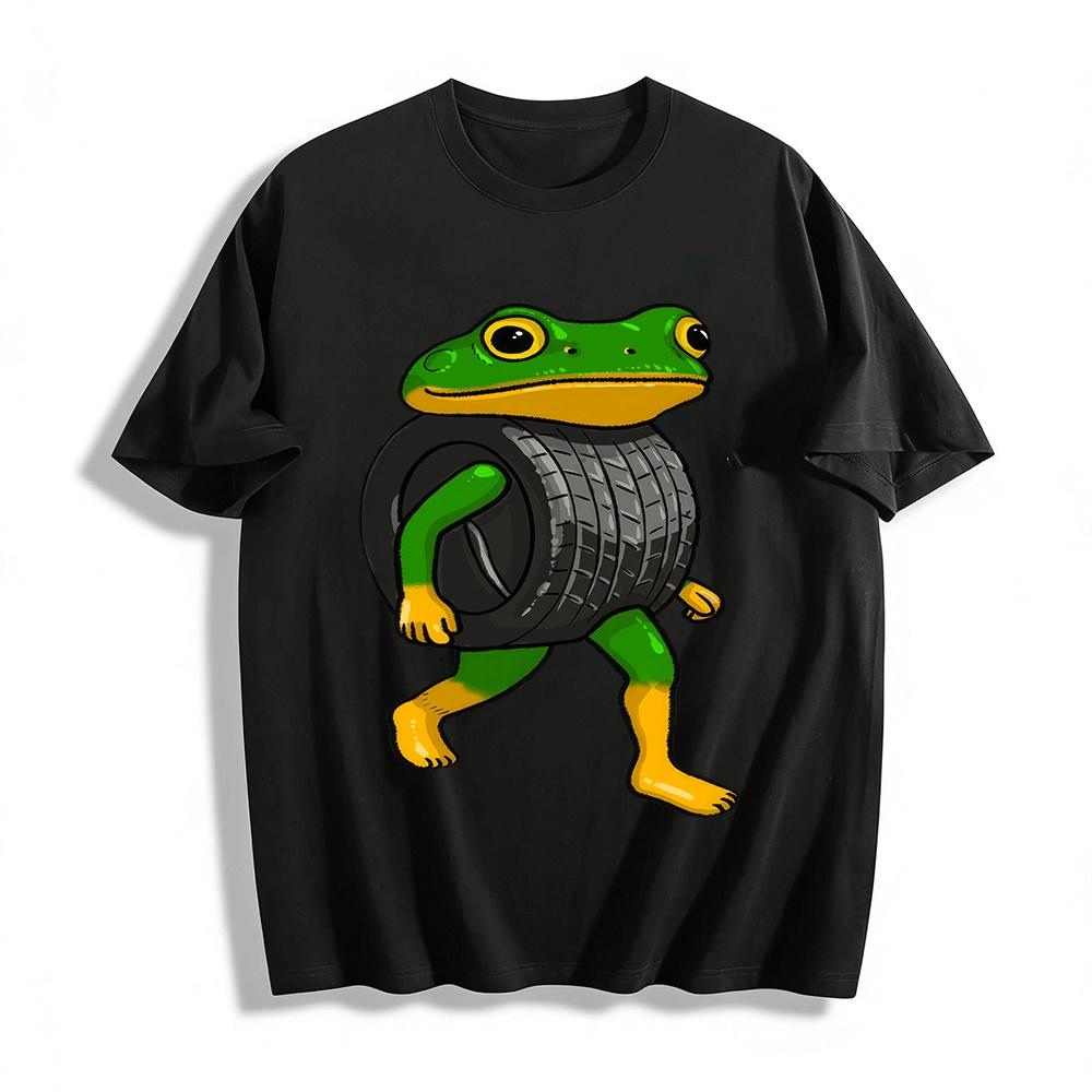

Funny Tire Frog Graphic Print Casual Short Sleeve T-Shirt Pure cotton T-shirt XXS
