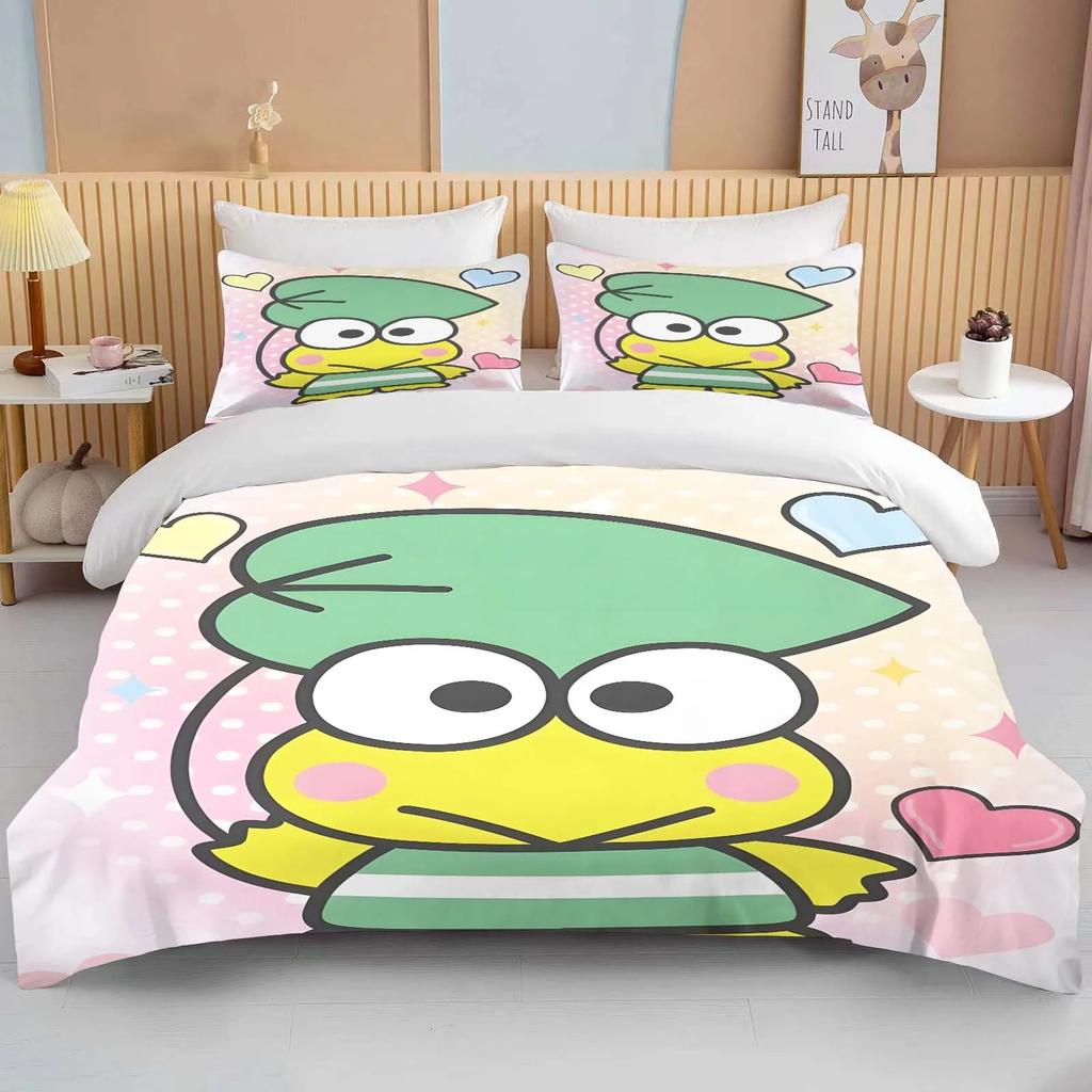 10 Sizes Sanrio Keroppi Printed Bedding Set Cartoon Anime Duvet Cover Comforter Pillowcase Boys Girls Children Adults King Gift