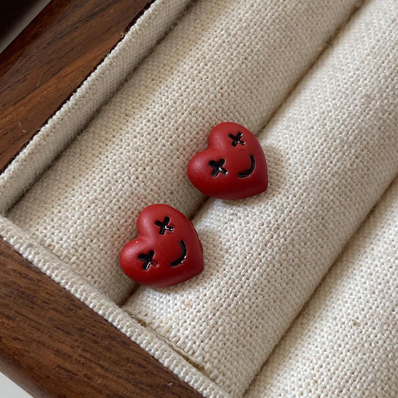 Red Love Smiley Face Design Sense Niche High Sense Retro Ankela Red