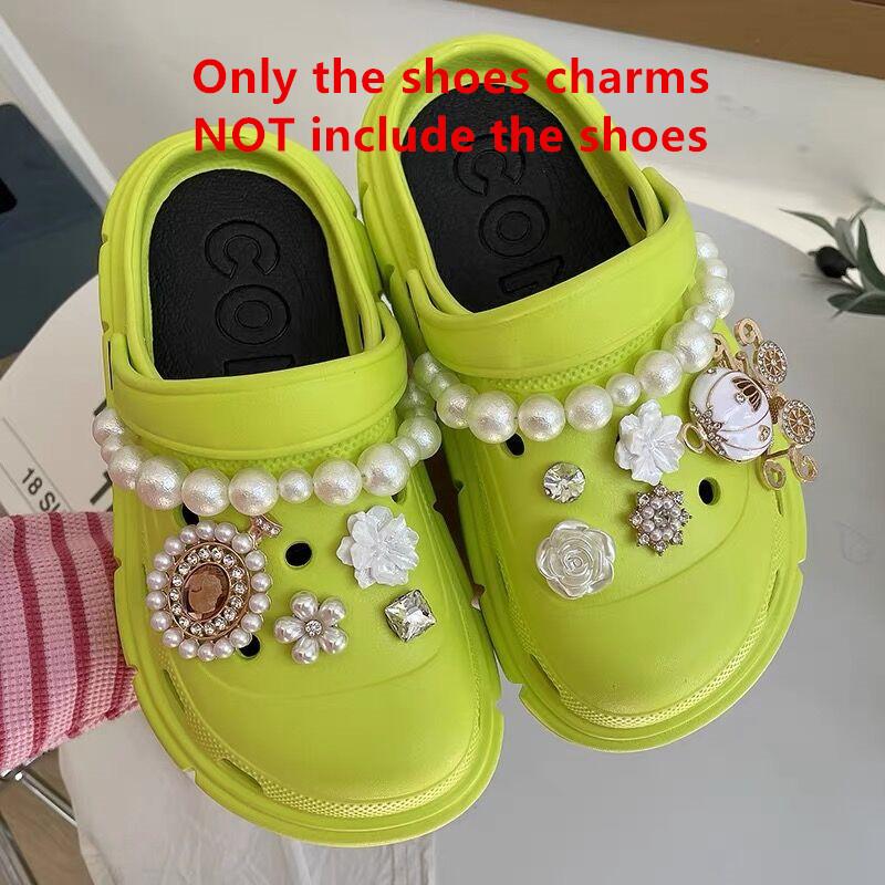 Fashion 14pcs DIY Shoes Charms Shining Rhinestone Chain Accessories For Clogs Slippers