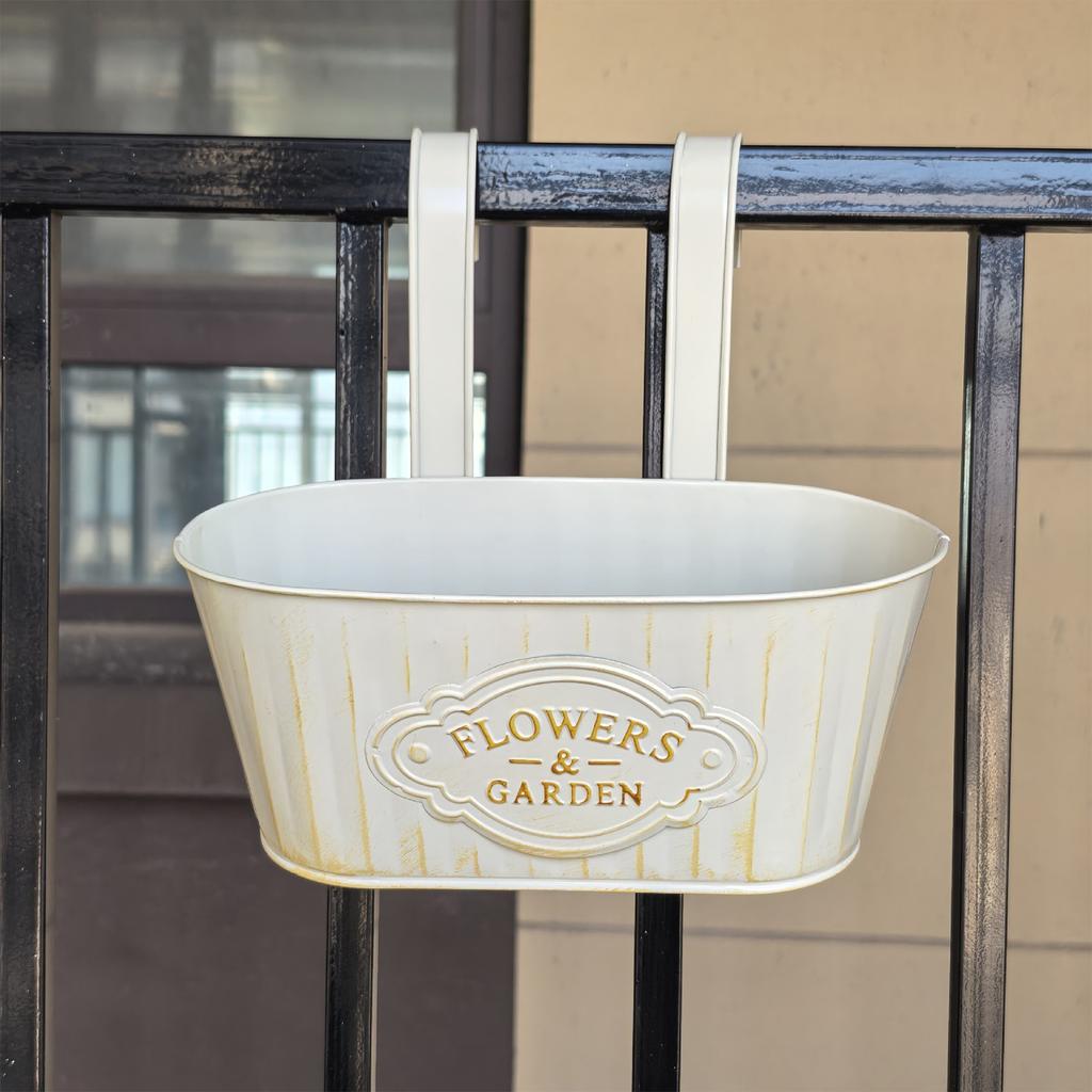 Outdoor Plants Planter Metal Iron Hanging Flower Pots Decks Railings Fence Buckets Boho Wall Mount Holder Hooks Removable Handle