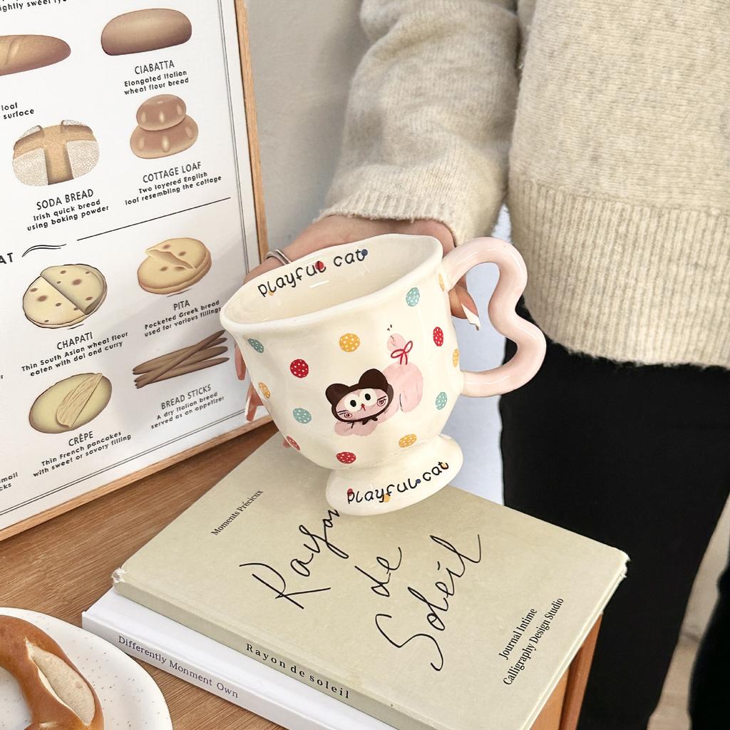 Ins Wind Puppy Mug with Lid Spoon Goblet Ceramic Water Cup Girls Cup Office Coffee Breakfast Cup Cup