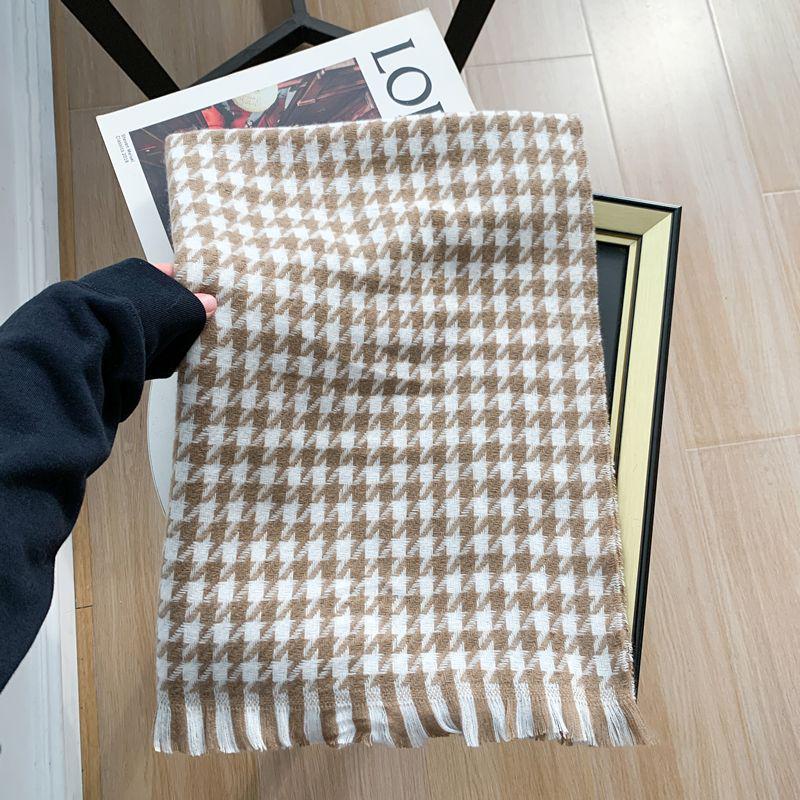 Women's Faux Cashmere Plaid Scarf - Korean Style, Thick & Warm Autumn/Winter Shawl