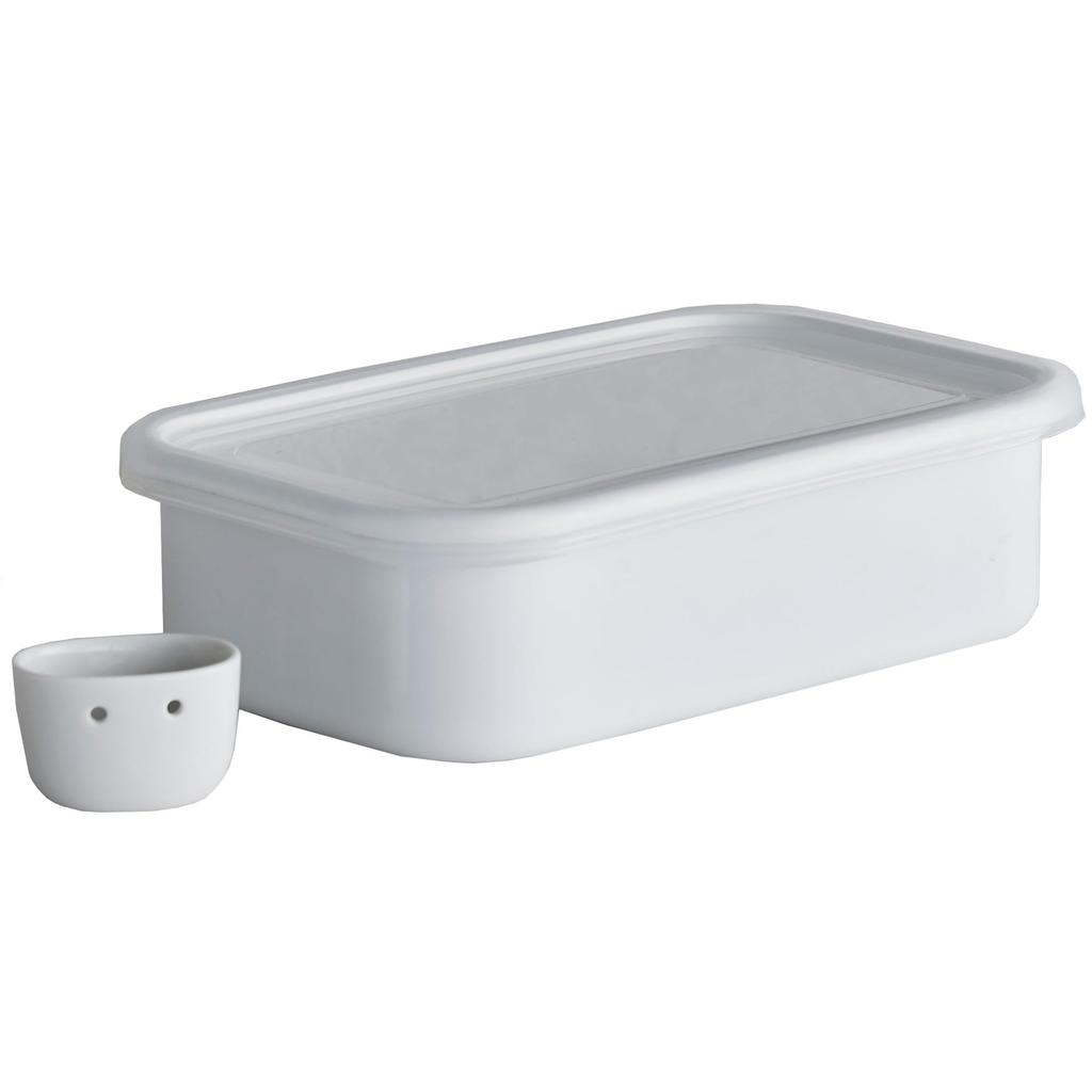 Nodahoro Komachi Pickled Vegetable Container for with Lid and Water Made in Japan Refrigerator, Drainer, White,