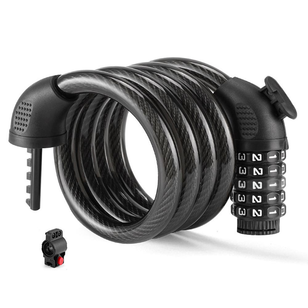 BENGGUO 5-stellige Zahlenschloss für Fahrräder, dickes Stahlkabel, Diebstahlschutz-Sicherheitsschloss mit Halterung