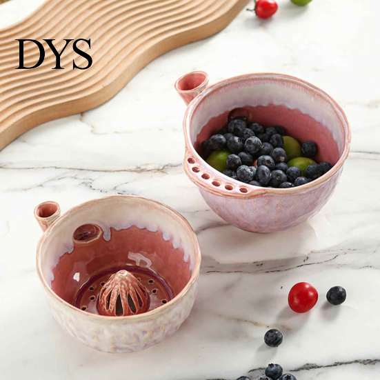 Escurridor Rápido para Frutas y Verduras Cerámica con Diseño de Remolino de Bayas, Colador de Frutas Auto Giratorio con Recipiente Filtrante Integrado y Agujeros de Drenaje, Preparación de Cocina