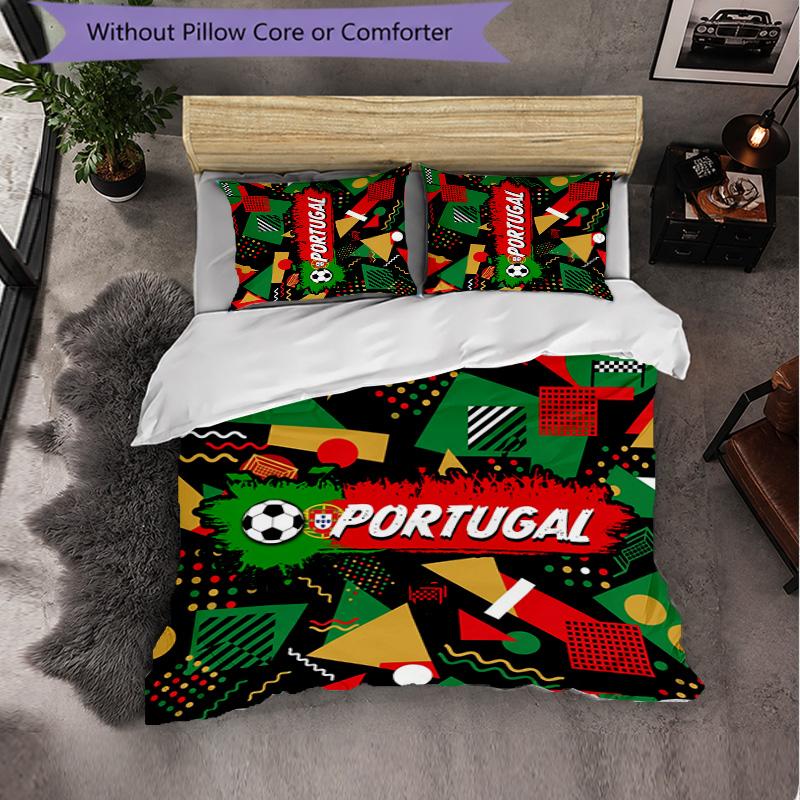 Set Biancheria da Letto 3 Pezzi con Motivo Calcio Portogallo Morbida Copripiumino in Microfibra con Federe per Camera da Letto