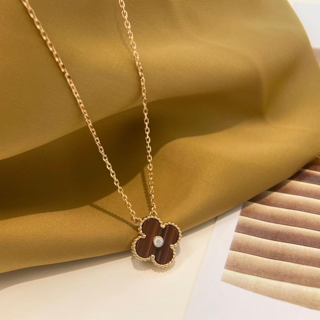 Clover Classic Single Flower Diamond Bullseye Necklace 18K Rose Gold Women's Light Luxury Seiko Edition Non-Fading