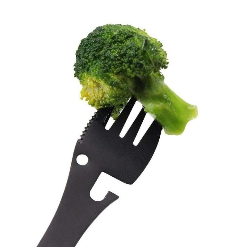 5-in-1 Camping Utensils Cutlery Stainless Steel Camping Fork Knife Spoon Bottle Opener Set Multifunctional Camping Flatware.