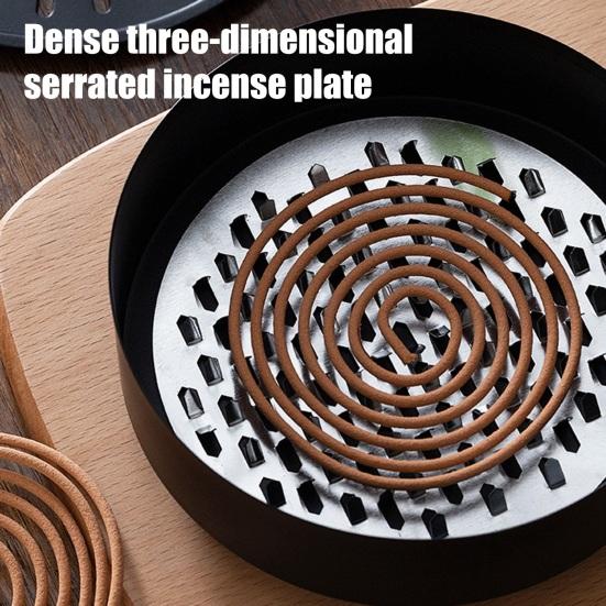 Incense Coil Holder with Handle Cover Portable Indoor Outdoor Camping Fireproof Round Metal Repellent Spiral Incense Burner Ash Catcher Tray