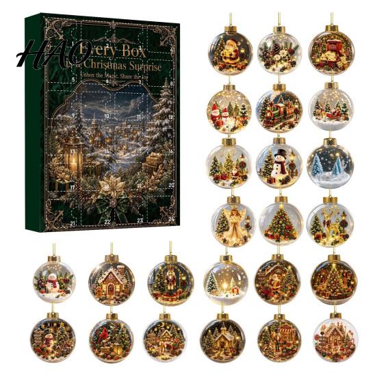 Interactive Holiday Countdown Christmas Advent Calendar, 24 Day Box with Tabletop Decor 2D Acrylic Round Ornaments, Festive Tree Hanging Decorative