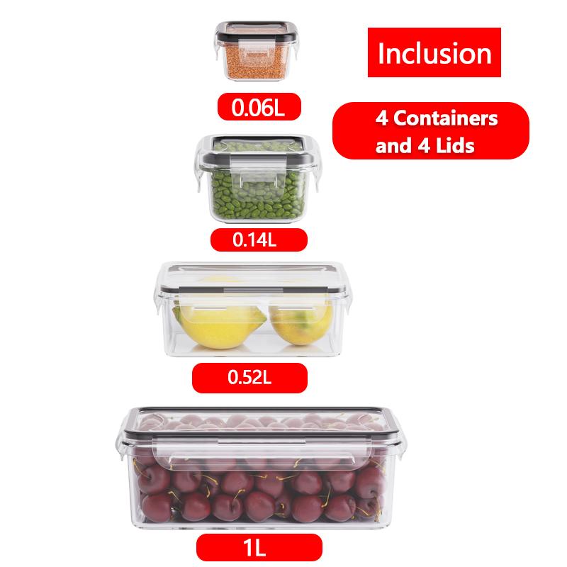4 Piece Food Storage Containers Set with Easy Snap Lids (4 Lids + 4 Containers) - Airtight Plastic Containers for Pantry