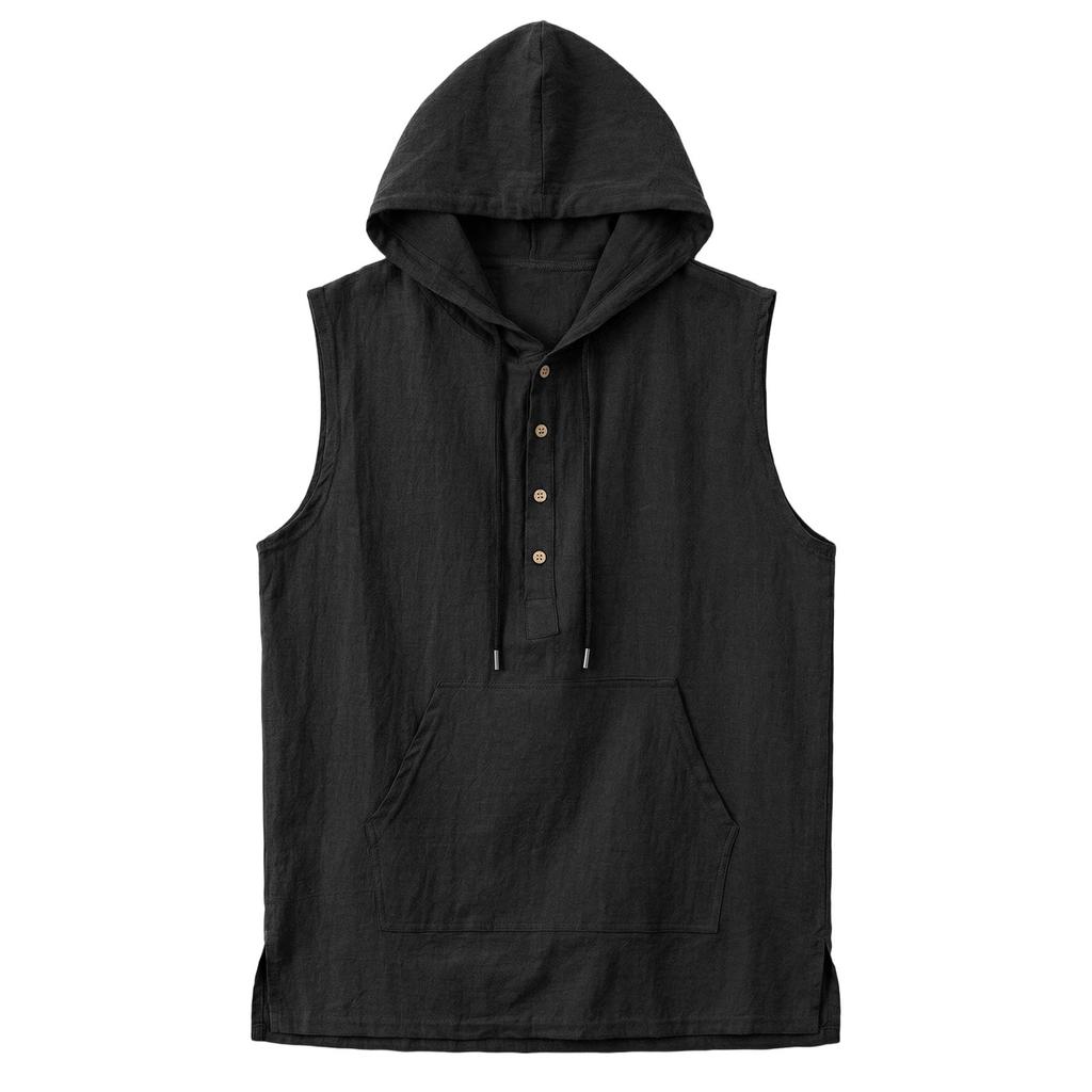 Men's Summer Loose Fit Sleeveless Hoodie Vest Casual Linen Pullover Shirt Lightweight Breathable Beachwear