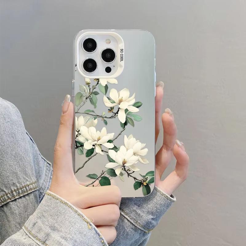 Magnolia Blossom Chinese Style Phone Case for iPhone 17 16 15 14 13 12 11 16E Series Pro Max Plus Double Layer Protection