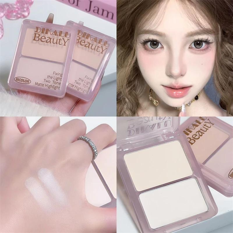 Two-tone Highlight Contour Palette Matte White Highlighter Grey Brown Nose Shadow Face Contouring Bronzer Brighten Powder Makeup