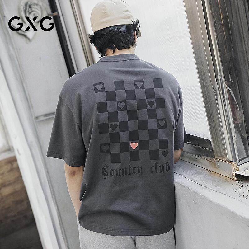 GXG Men s Letter Print Chessboard Crew Neck T-Shirt M
