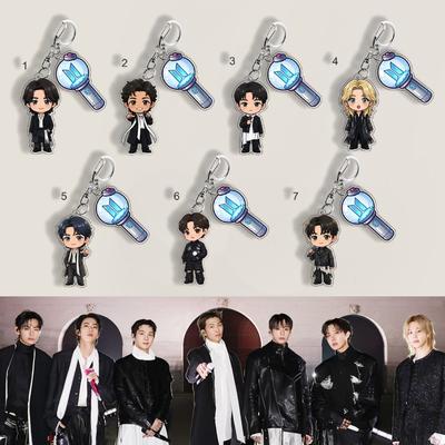 7pcs Cartoon Keychain with Lightstick Charm, Bangtan Boys Black Formal Figure Keyring, Kpop ARMY Fans Bag Pendant
