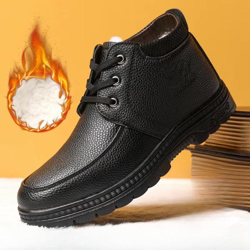 

Зимние теплые зимние ботинки для отдыха, утолщенная мужская кожаная обувь на флисовой подкладке