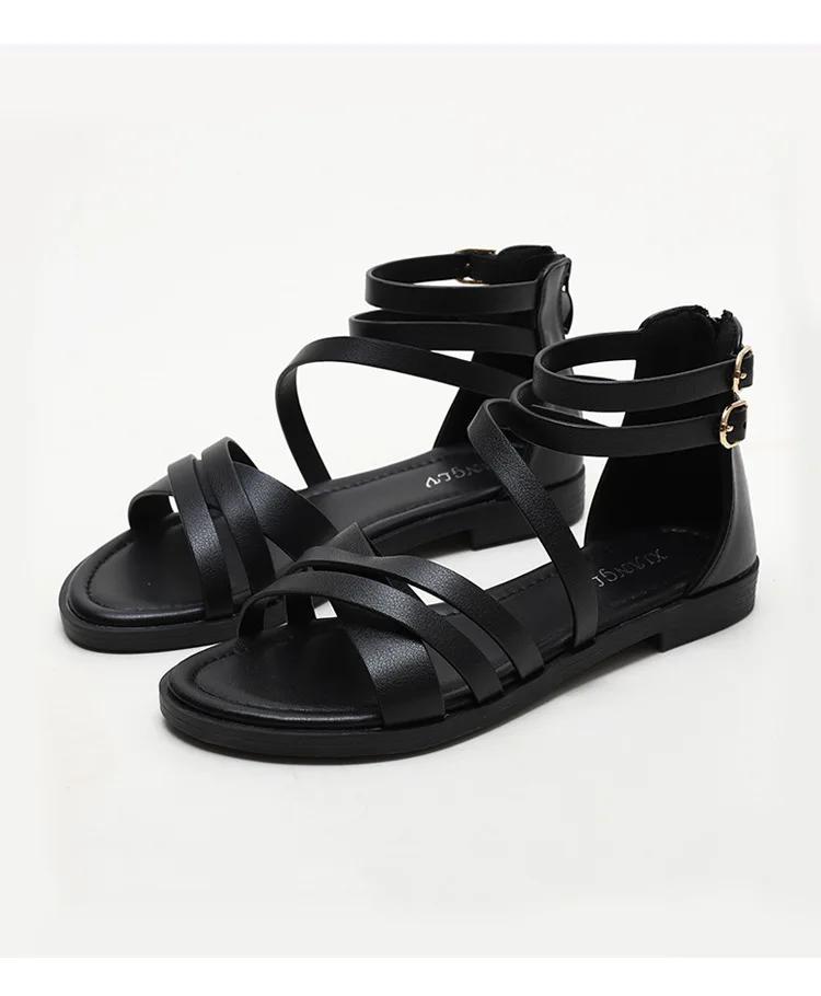 Fashion New Bohemian Style Woven Roman Sandals Women's Summer Casual Flat Bottomed Minimalist Beach Vacation Rivet Thin Band Sandals 42
