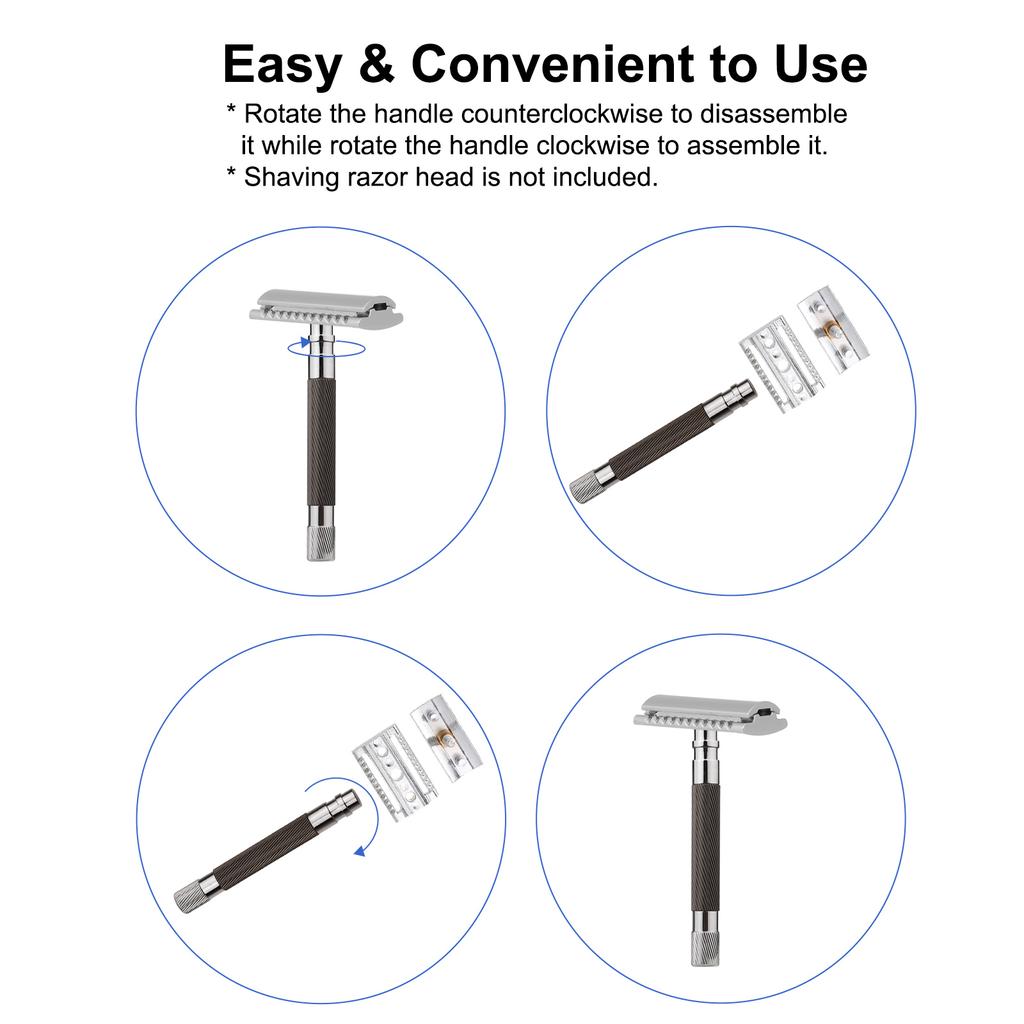 Shaving Handle for Safety Beard Razor Double Edge Shaving Razor Replacement Handle Grip Stainless Steel Manual Mustache
