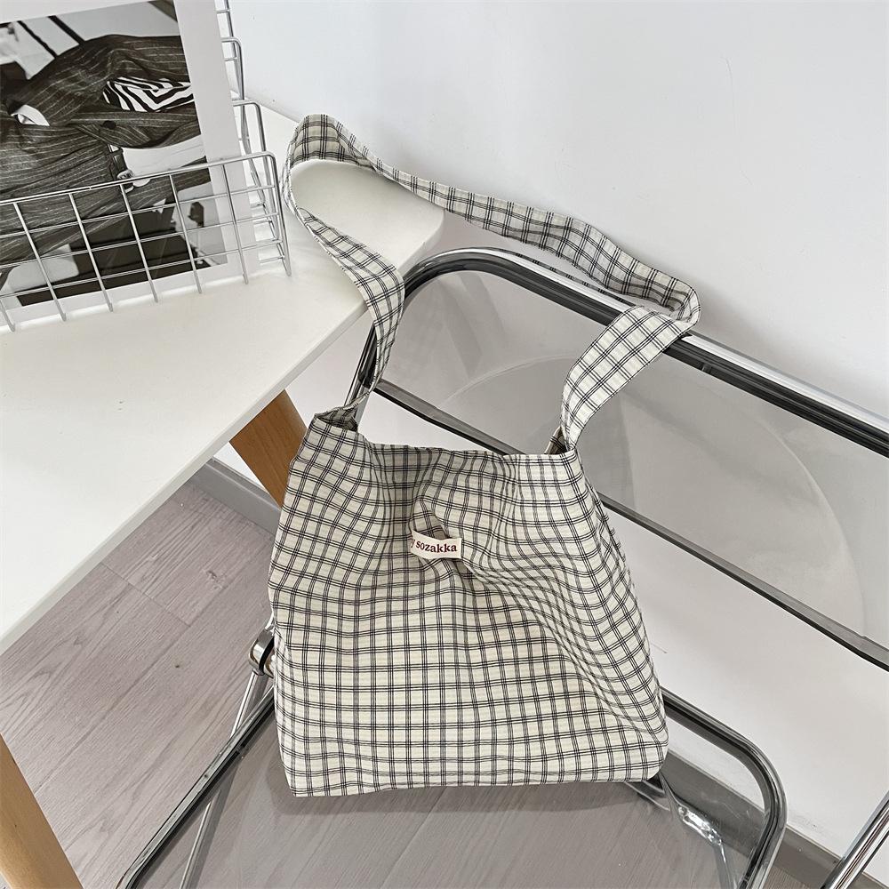 Simple and Lightweight Plaid Messenger Tote Bag New Versatile Shoulder Bag Summer Canvas Bag