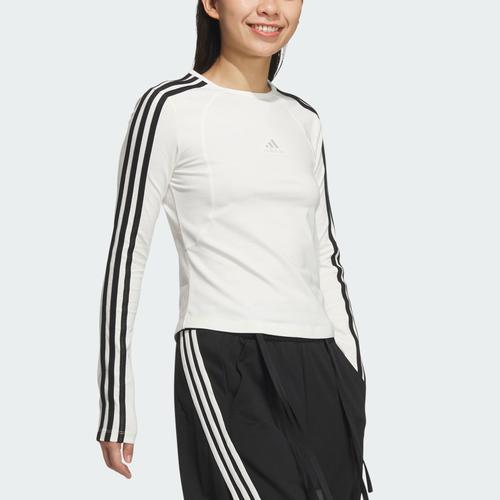adidas breathable striped casual long-sleeve T-shirt for women, white