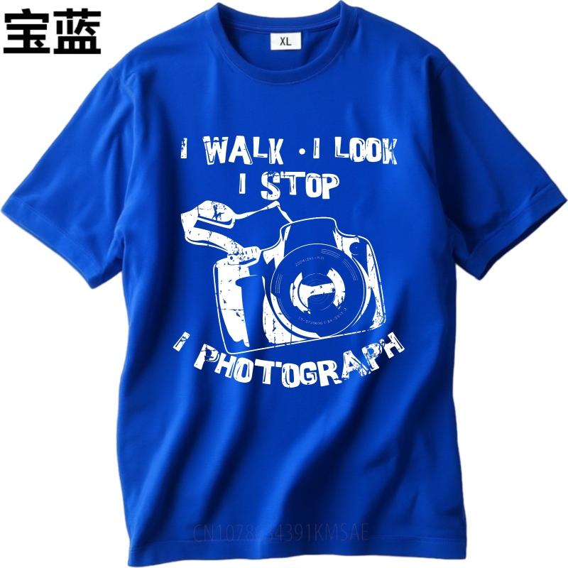 Men Cotton Tshirt Black Summer Boys tshirt I Walk I Look I Stop I Photograph Short Sleeve Relaxed Fit Crew Neck Tshirt