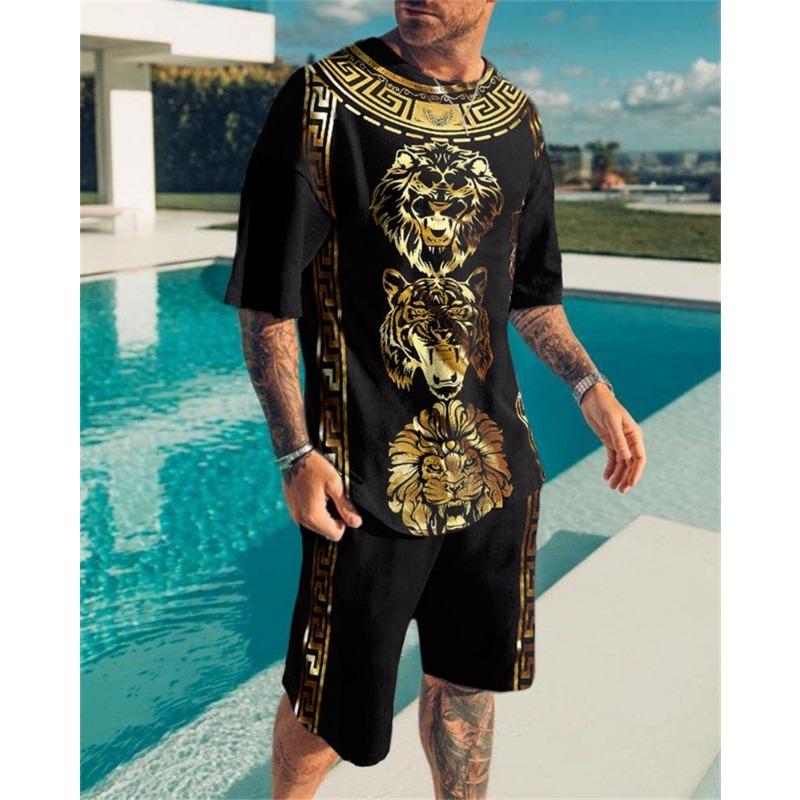 Luxury Brand 3D Lion Printed Men's T-Shirt Set Summer O-Neck Short Sleeve Oversized TShirt Top 3D Style Men's Casual Fashion Set