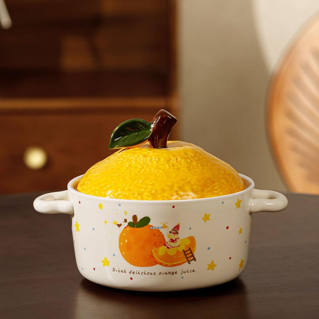 Creative Souvenir Orange Instant Noodle Bowl Household Personal High Value Dormitory Student Ceramic Bowl Salad Bowl Gift Box