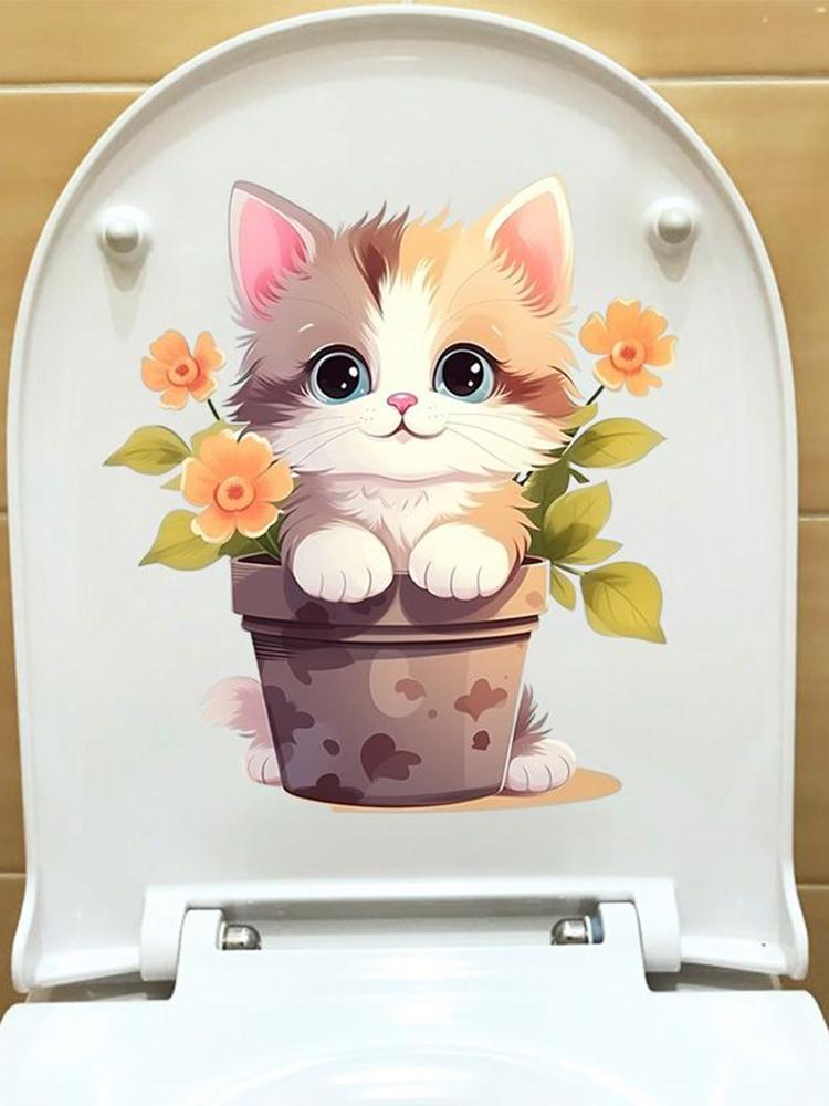 Süße Katze Badezimmer WC Aufkleber moderne dekorative Home Aufkleber wasserdicht Aufkleber selbstklebend
