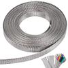 304 Edelstahl Flach verzinnt Geflochtenes Drahtgeflecht Flexibles Abschirmungs-Erdungsdrahtgeflecht Anlaufgeschützt Edelstahlfarbe 15x1mm ca. 32,81 Fuß(10m)/Rolle