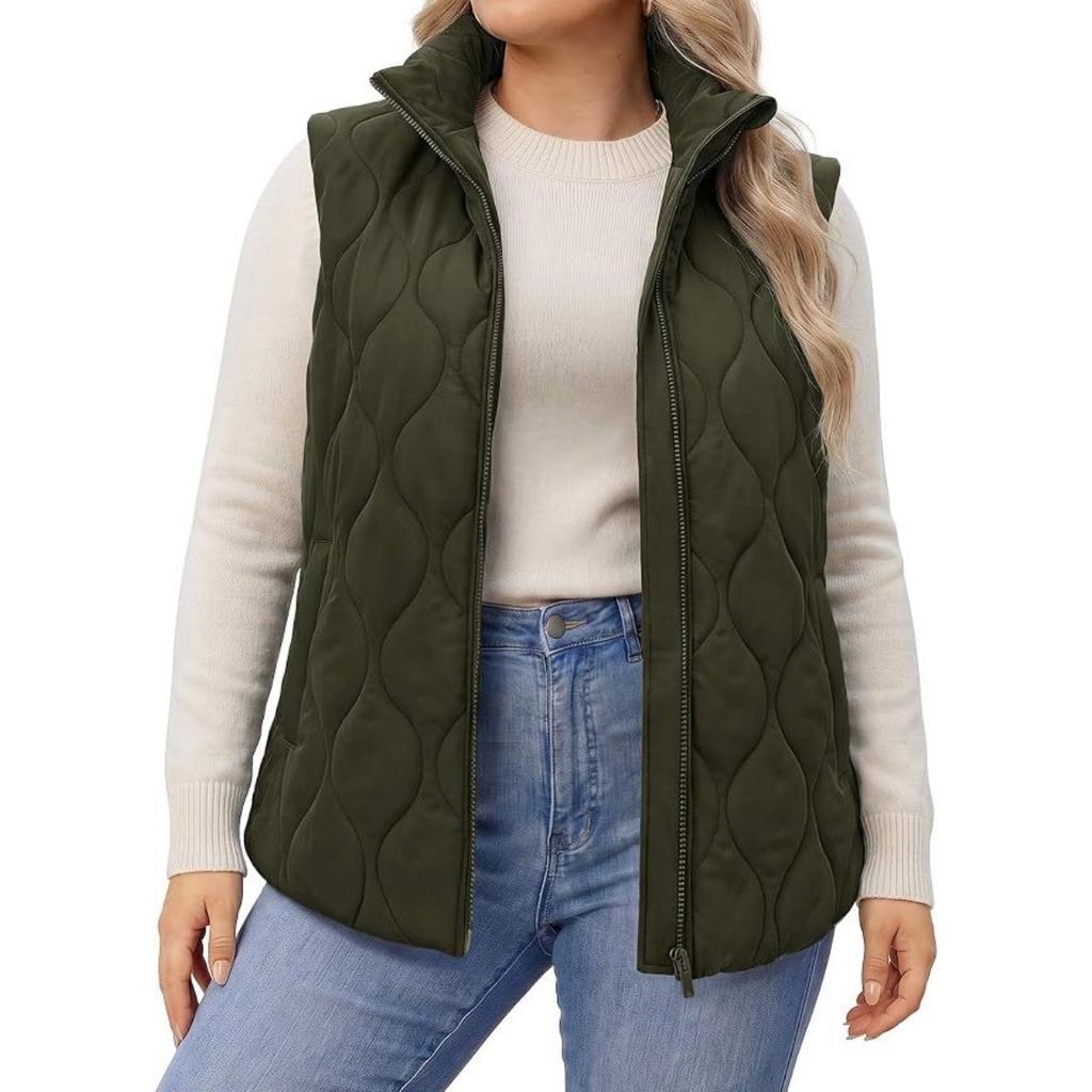 New Women's Stand Collar Quilted Padded Vest, Sleeveless Zipper Short Cotton Waistcoat, Fall Winter Outerwear
